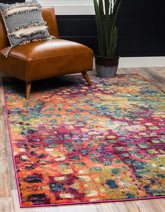 Unique Loom Jardin Collection Colorful, Vibrant, Abstract, Modern Area Rug (5' 1 x 8' 0 Rectangular, Multi/ Blue)