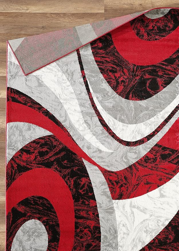 Yafa Home Fashion Modern Contemporary Swirls Design Area Rug, Luxurious, Elegant, and Fashionable Area Rug (Red, 2 ft X 3 ft)