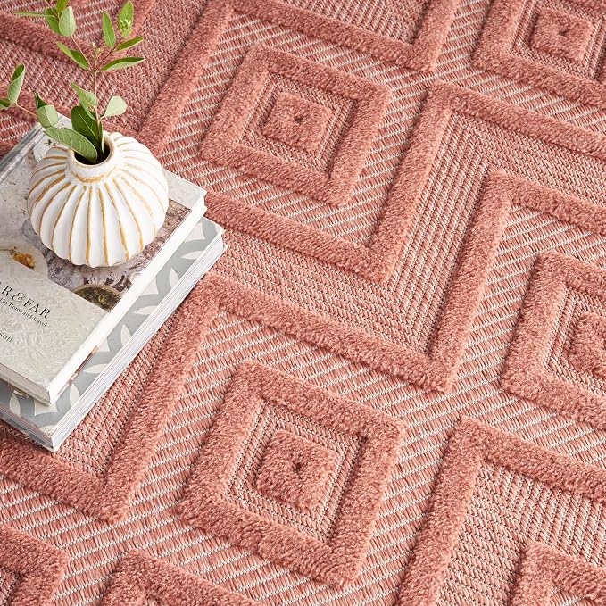 Nourison Home Versatile Coral Orange 7' x 10' Area Rug - Easy Clean, Non Shedding, Bed Room, Living Room, Dining Room, Kitchen (7' x 10')