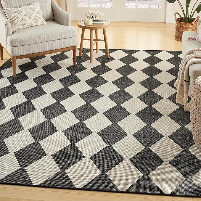 Nourison Home Positano Black 7' x 10' Area Rug - Easy Clean, Non Shedding, Bed Room, Living Room, Dining Room, Kitchen (7' x 10')