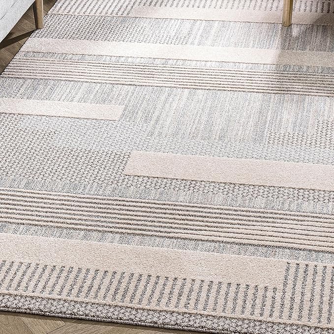Well Woven Harlow Collection Briar Beige - Modern Tribal Minimalist Geometric 8x10 Area Rug - Ideal for Living Room, Dining Room & Bedroom - Durable, Stain Resistant & Easy to Clean