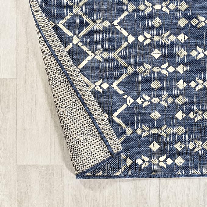 JONATHAN Y Moroccan Geometric Indoor Outdoor Area Rug 8X10 Navy/Beige, Ourika Textured Weave for Backyard, Patio, Porch, Easy-Cleaning, High Traffic, Pet-Friendly, Non-Shedding (SMB108K-8)