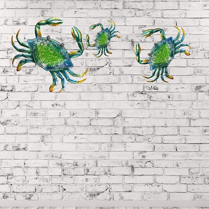 JOYBee 3Pcs 18inch 13inch 9inch Large Coastal Ocean Metal Crab Wall Art Decor Family Set -Christmas Decorations-Decoration for Outdoor Indoor Bathroom Kitchen Garden Bedroom Patio
