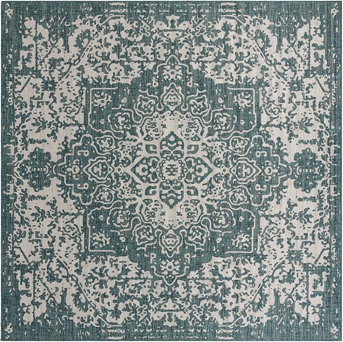 Jill Zarin Jill Zarin Outdoor Collection Area Rug - Dubai (13' Square, Teal/Ivory)