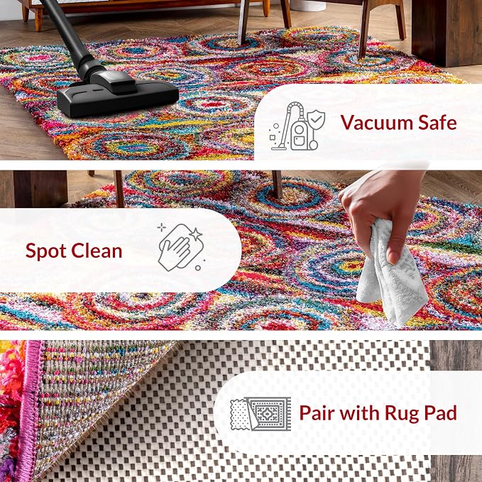 nuLOOM Kindra Multicolor Abstract Power Loomed Area Rug, 8' Square | Nuloom Kindra Abstract 8' Square Shag Area Rug for Living Room Bedroom Dining Room Nursery, Multicolor