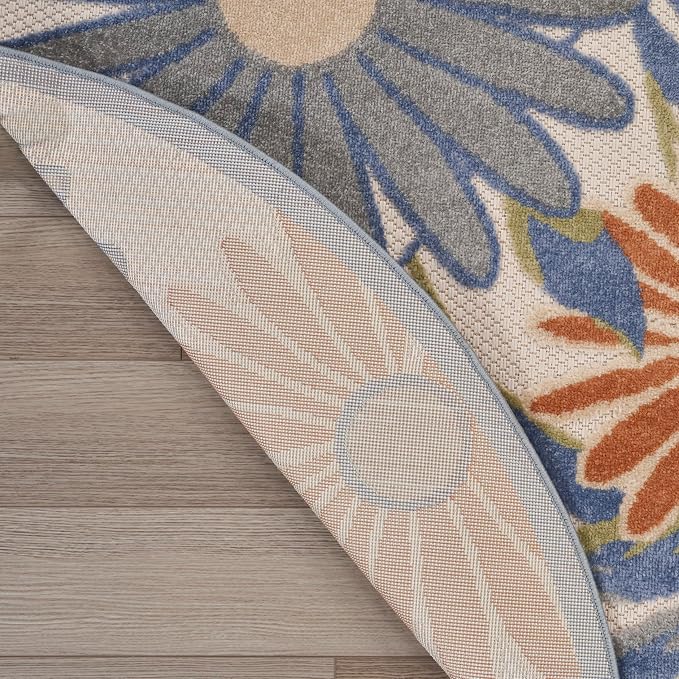Nourison Home Aloha Beige Multicolor 7'10" x Round Area Rug - Easy Clean, Non Shedding, Bed Room, Living Room, Dining Room, Kitchen (8' x Round)