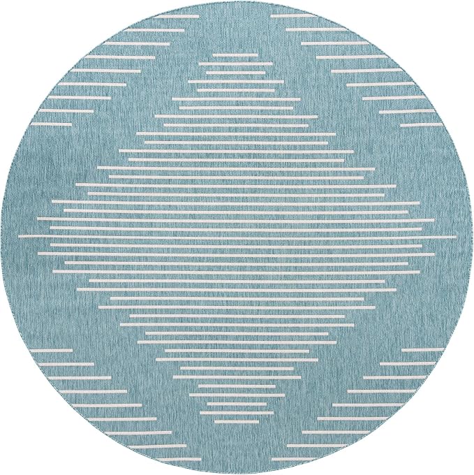 Unique Loom Outdoor Modern Collection Area Rug - Tambor (10' 8" Round, Light Aqua/ Ivory)