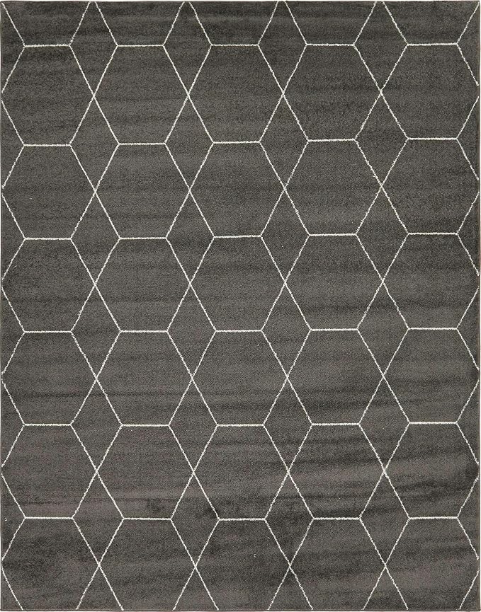 Unique Loom Trellis Frieze Collection Area Rug - Geometric (8' x 10', Dark Gray/ Ivory)