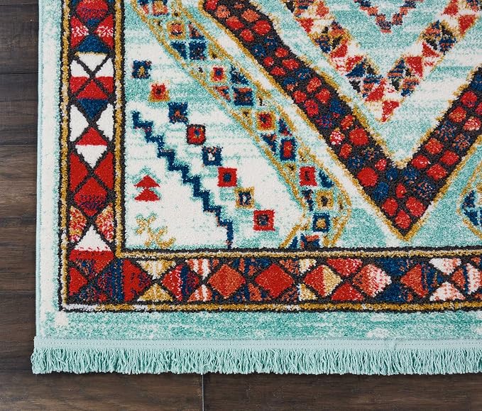 Nourison Home Tribal Decor Aqua 3'11" x 6'2" Area Rug - Easy Clean, Non Shedding, Bed Room, Living Room, Dining Room, Kitchen (4' x 6')