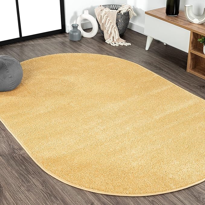 JONATHAN Y Haze Solid Low-Pile Mustard 5x8 Oval Indoor Area Rug, Coastal,Bohemian,Minimalist,Classic, Easy-Cleaning for Living Room,Bedroom,Kitchen,Pet Friendly,Non-Shedding (SEU100B-5OV)