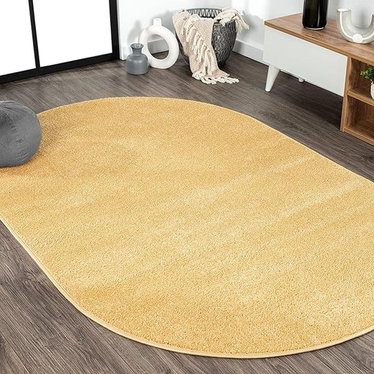 JONATHAN Y Haze Solid Low-Pile Mustard 5x8 Oval Indoor Area Rug, Coastal,Bohemian,Minimalist,Classic, Easy-Cleaning for Living Room,Bedroom,Kitchen,Pet Friendly,Non-Shedding (SEU100B-5OV)