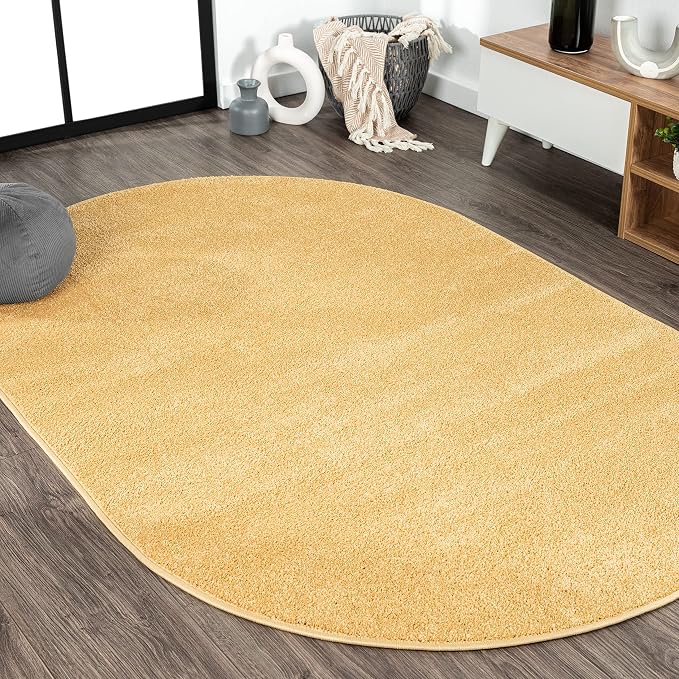 JONATHAN Y Haze Solid Low-Pile Mustard 4x6 Oval Indoor Area Rug, Coastal,Bohemian,Minimalist,Classic, Easy-Cleaning for Living Room,Bedroom,Kitchen,Pet Friendly,Non-Shedding (SEU100B-4OV)