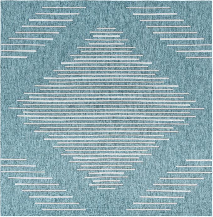 Unique Loom Outdoor Modern Collection Area Rug - Tambor (13' Square Light Aqua/Ivory)