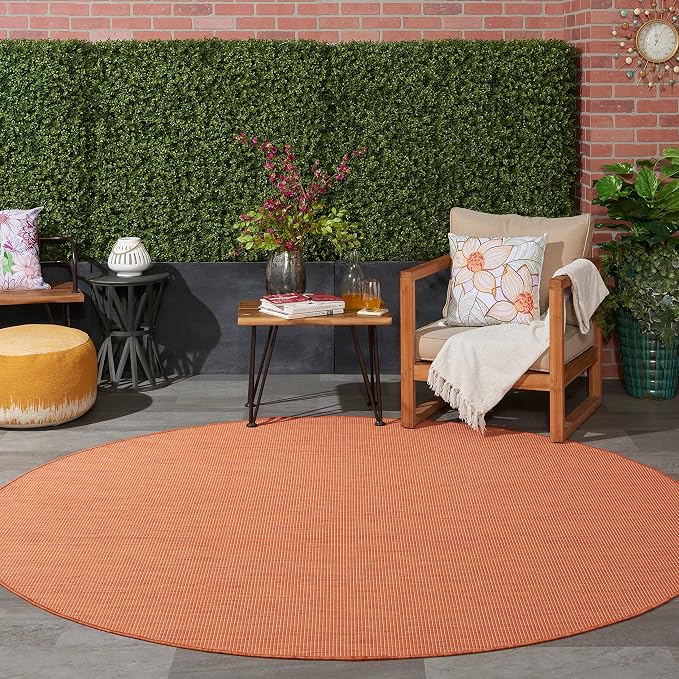 Nourison Home Positano Terracotta 8' x Round Area Rug - Easy Clean, Non Shedding, Bed Room, Living Room, Dining Room, Kitchen (8' x Round)