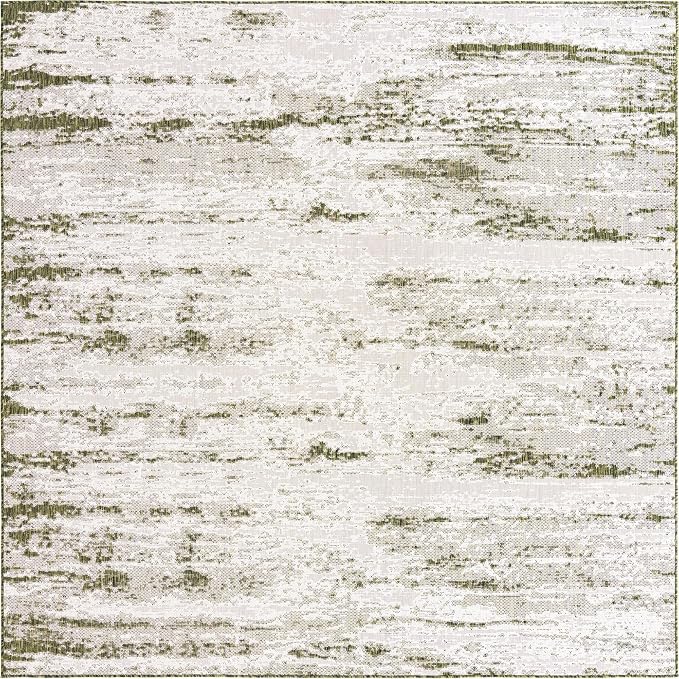 Unique Loom Outdoor Modern Collection Area Rug - Cartago (10' Square, Green/ Ivory)