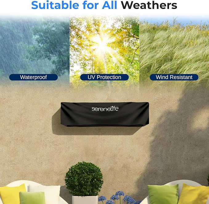 SereneLife Patio Heater Cover Bag - Heavy-Duty, UV Resistant, Waterproof Polypropylene & Polyurethane, Tear Resistant, Easy On/Off, Dustproof, Fits SereneLife Patio Heater Model SLOHT28 (Black)