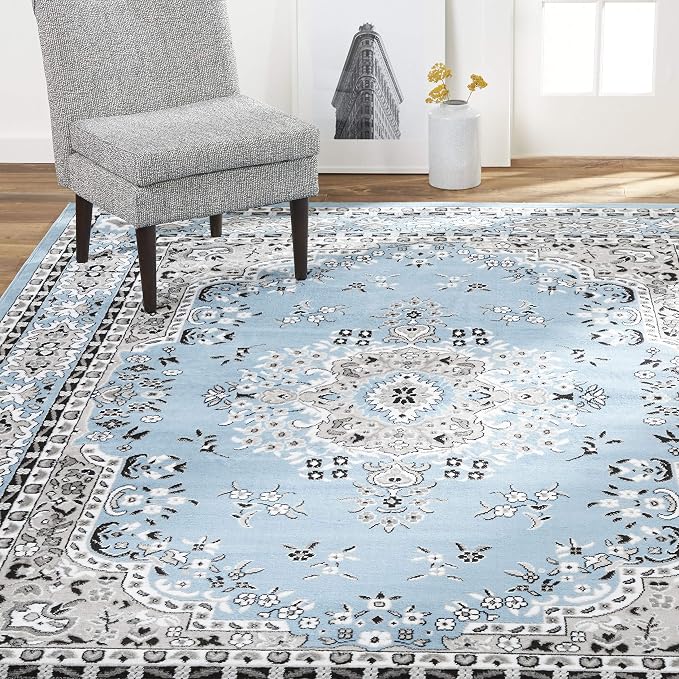 Home Dynamix Premium Sakarya Traditional Medallion Border Area Rug, Blue, 3'7"x5'2" Rectangle