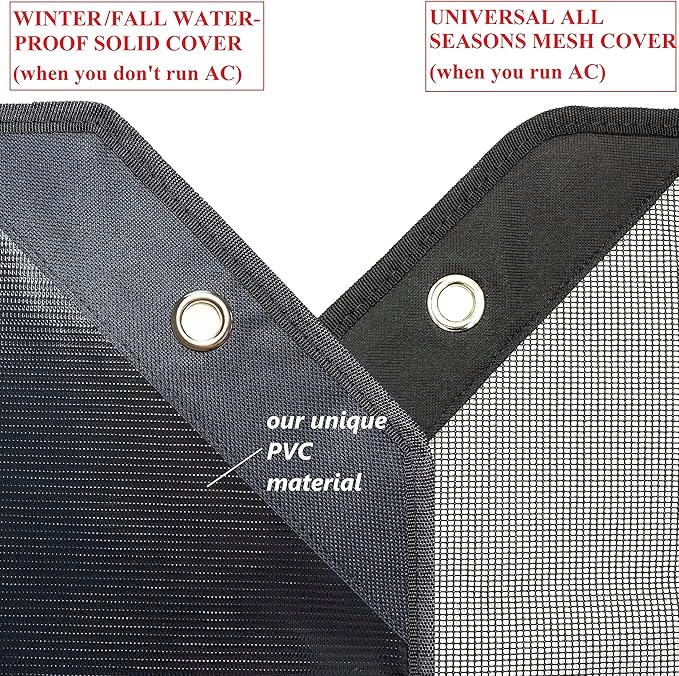 MODERN WAVE - 2 (Two) Central Air Conditioner Covers for Outside Units 32 x 32 inch - 1 (One) Top Universal Mesh Cover and 1 (One) Winter Waterproof Outdoor AC Defender Cover (Black, 32" x 32")