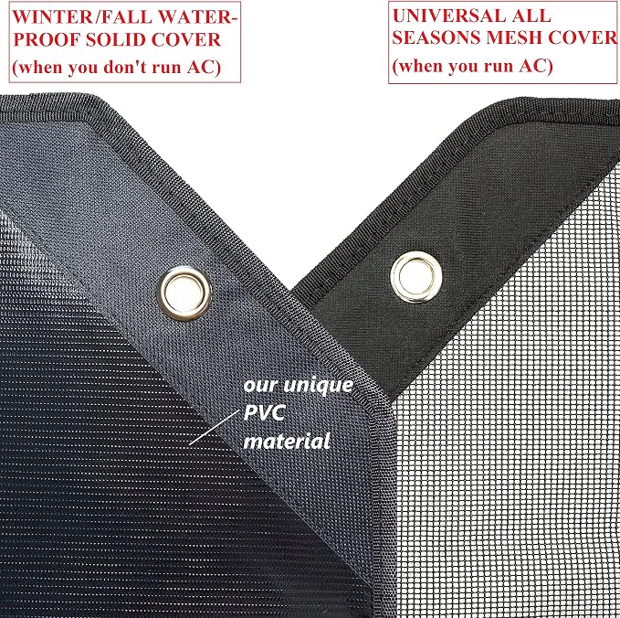 MODERN WAVE - 2 (Two) Central Air Conditioner Covers for Outside Units 28 x 28 inch - 1 (One) Top Universal Mesh Cover and 1 (One) Winter Waterproof Outdoor AC Defender Cover (Black, 28" x 28")