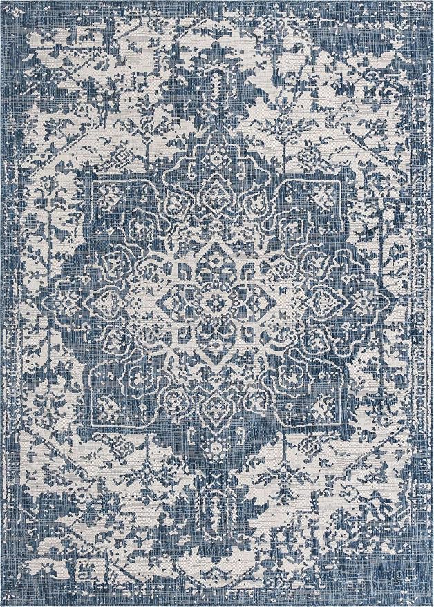Unique Loom Outdoor Collection Area Rug - Dubai (7' 1' x 10' Rectangle, Blue/ Ivory)