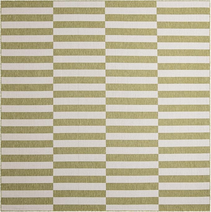 Unique Loom Outdoor Striped Collection Area Rug - Striped (10' Square Green/Ivory)