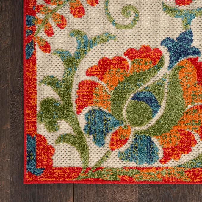 Nourison Home Aloha Red Multicolor 2'3" x 8' Area Rug - Easy Clean, Non Shedding, Bed Room, Living Room, Dining Room, Kitchen (8' Runner)