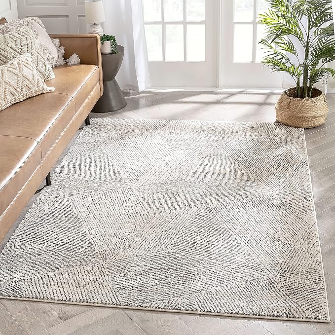 Well Woven Ezio Beige Tribal Geometric Distressed High-Lo Pile Area Rug 8x10 (7'10" x 10'6")