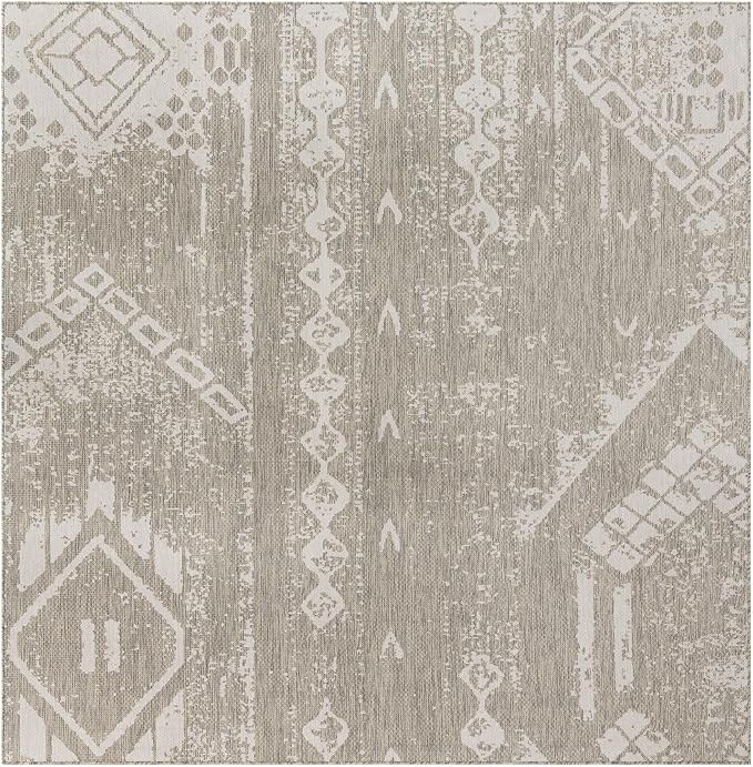 Unique Loom Outdoor Bohemian Collection Area Rug - Anthro (10' 8" Square, Gray/ Ivory)