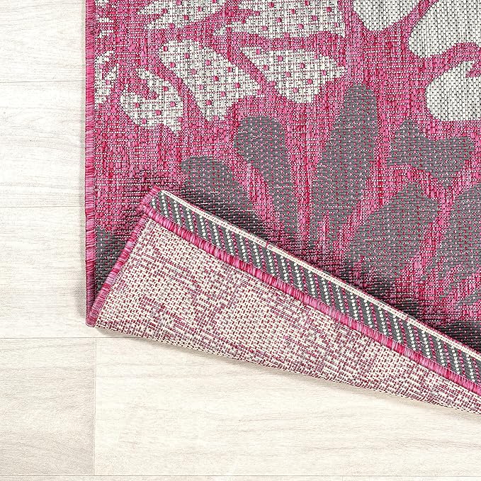 JONATHAN Y Floral Textured Weave Indoor Outdoor Area Rug 5X8 Fuchsia/Light Gray, Zinnia Modern for Backyard, Patio, Porch, Easy-Cleaning, High Traffic, Pet-Friendly, Non-Shedding (SMB110F-5)
