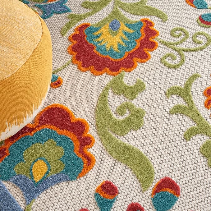 Nourison Home Aloha Ivory Multicolor 7' x 10' Area Rug - Easy Clean, Non Shedding, Bed Room, Living Room, Dining Room, Kitchen (7' x 10')