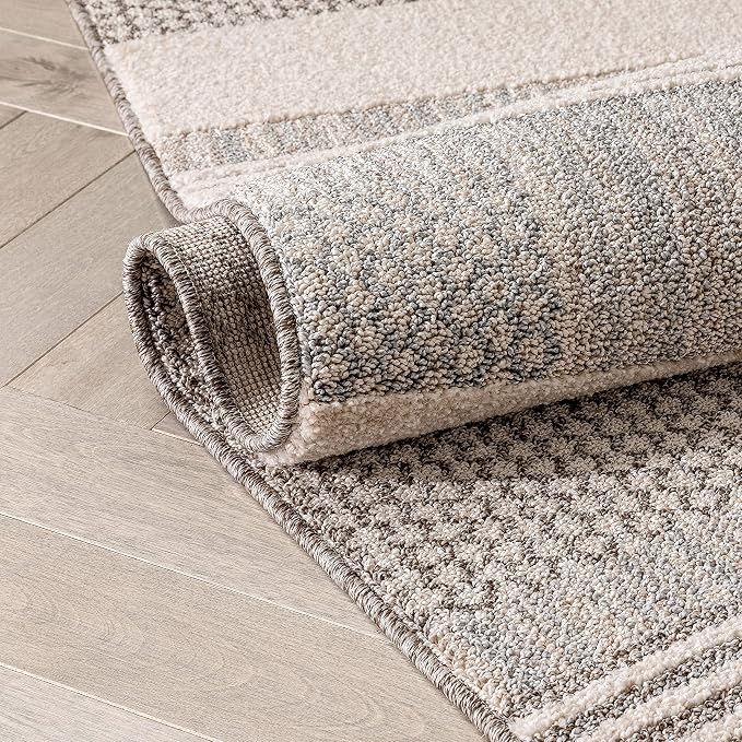 Well Woven Harlow Collection Briar Beige - Modern Tribal Minimalist Geometric 3x10 Runner Rug - Ideal for Hallway & Bedroom - Durable, Stain Resistant & Easy to Clean