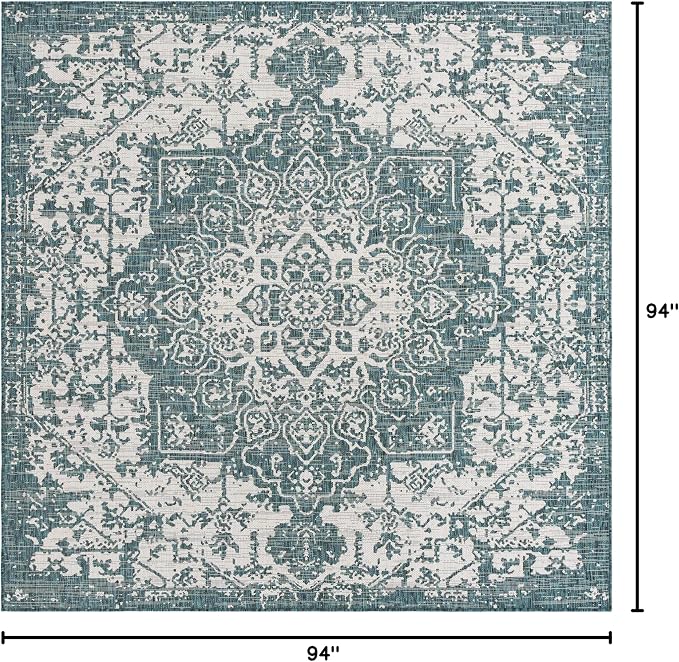 Unique Loom Outdoor Collection Area Rug - Dubai (7' 10" Square, Teal/ Ivory)