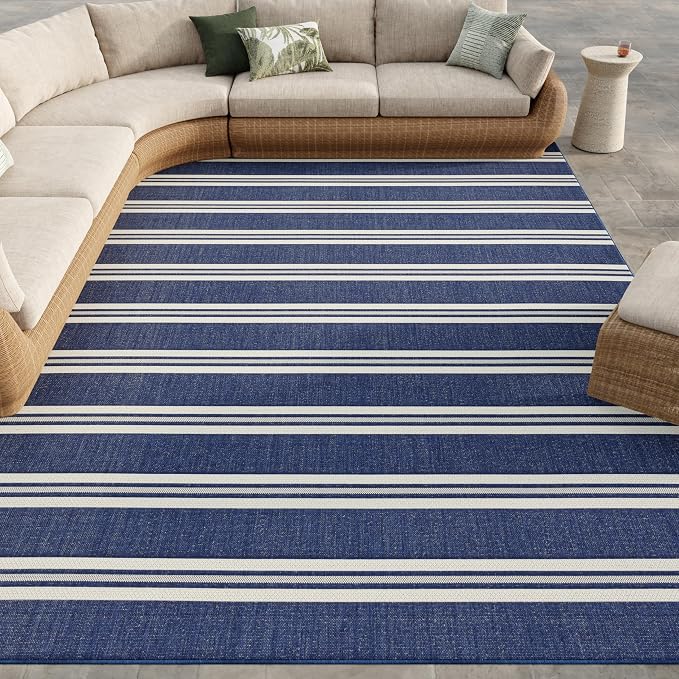 Nourison Home Horizon Indoor/Outdoor Navy 8' x 10' Area Rug - Easy Clean, Non Shedding, Bed Room, Living Room, Dining Room, Kitchen (8' x 10')