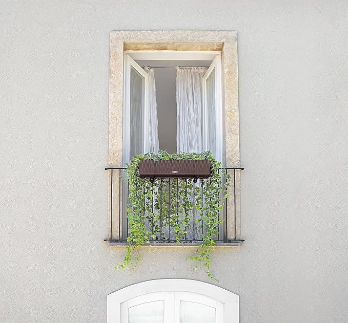Lechuza BALCONERA Cottage 80 Mocha, Self-Watering Window Box (Railing Planter), H7.5 L31.5 W7.5 in