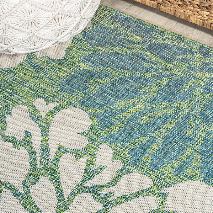 JONATHAN Y Floral Textured Weave Indoor Outdoor Round Area Rug 4 Ft Cream/Green, Zinnia Modern for Backyard, Patio, Porch, Easy-Cleaning, High Traffic, Pet-Friendly, Non-Shedding (SMB110D-4R)