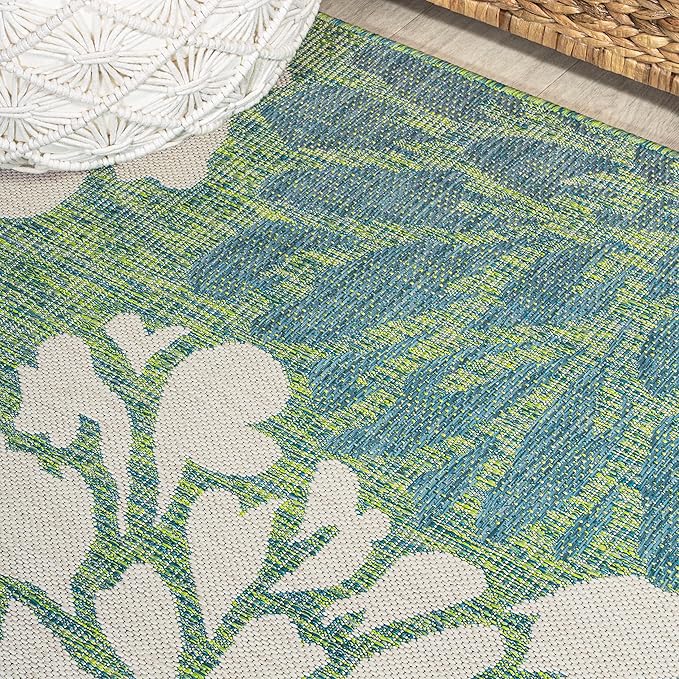 JONATHAN Y Floral Textured Weave Indoor Outdoor Square Area Rug 5X5 Cream/Green, Zinnia Modern for Backyard, Patio, Porch, Easy-Cleaning, High Traffic, Pet-Friendly, Non-Shedding (SMB110D-5SQ)