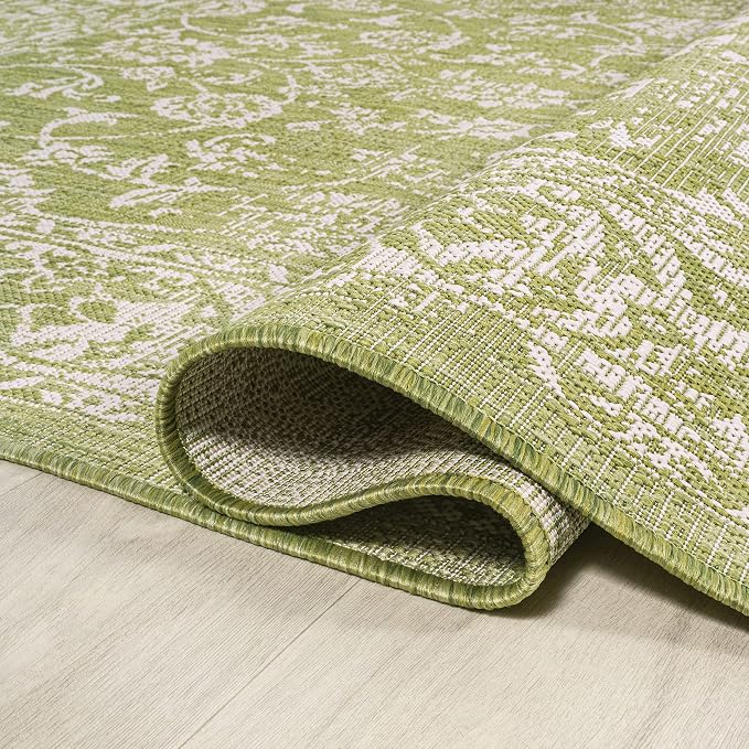 JONATHAN Y Weave Floral Indoor Outdoor Runner Rug 2X10 Green/Cream, Tela Bohemian Textured for Backyard, Patio, Porch, Easy-Cleaning, High Traffic, Pet-Friendly, Non-Shedding (SMB100D-210)