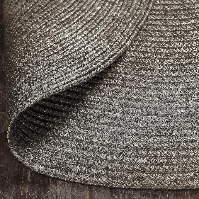 Superior Indoor/Outdoor Runner Rug, Reversible Braided Floor Decor for Living Room, Kitchen, Patio, Front Porch, Modern Boho Farmhouse Rugs, Hardwood, Bedroom Accessories, 2' x 8' Oval, Charcoal