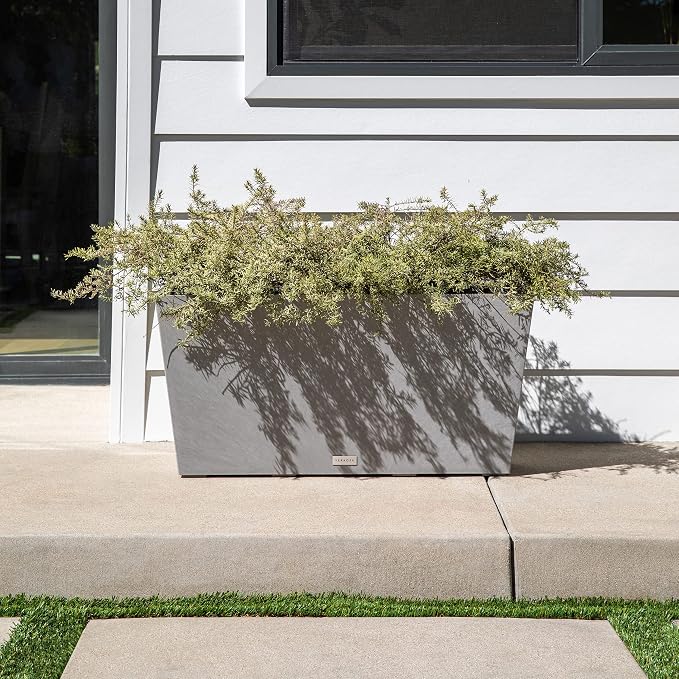 Veradek Pure Series Midori Trough Planter - Large Rectangular Planter for Indoor or Outdoor Deck/Porch | Durable All-Weather Use with Drainage Holes | Modern Decor for Shrubs, Flowers, Small Plants