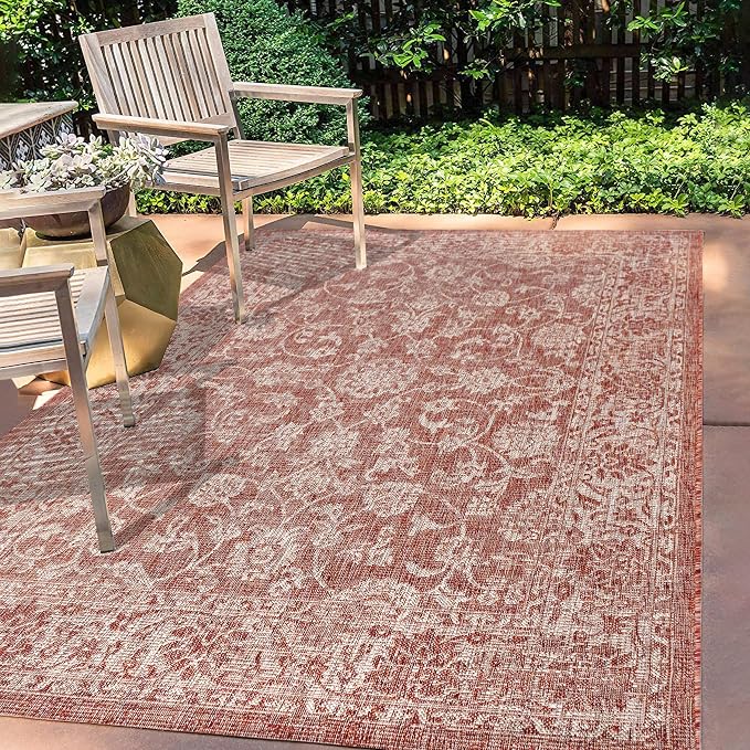 JONATHAN Y Weave Floral Indoor Outdoor Area Rug 3X5 Red/Taupe, Tela Bohemian Textured for Backyard, Patio, Porch, Easy-Cleaning, High Traffic, Pet-Friendly, Non-Shedding (SMB100A-3)