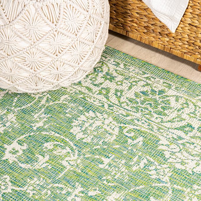JONATHAN Y Weave Floral Indoor Outdoor Round Area Rug 5 Ft Cream/Green, Tela Bohemian Textured for Backyard, Patio, Porch, Easy-Cleaning, High Traffic, Pet-Friendly, Non-Shedding (SMB100F-5R)