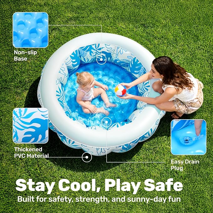 SLOOSH Inflatable Kiddie Pool for Kids, 36"x11" Swimming Pool with Soft Pad Floor for Kid & Toddler, Round Blow Up Baby Ball Play Pit Pools for Swim Party, Portable Indoor & Outdoor Water Toys (Blue)