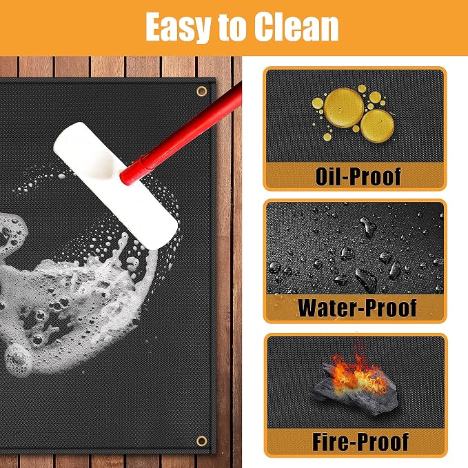 Grill Mats for Outdoor Grill - Fireproof BBQ Matt for Under grill, Gas Grills to Protect Patio and Deck, Oil-proof Griddle Accessories Compatible with Blackstone, Weber, Royal Gourmet, 65 x 48 in