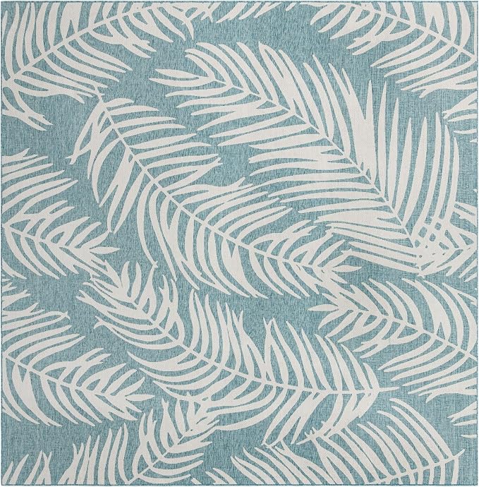 Unique Loom Outdoor Botanical Collection Area Rug - Palm (13' Square Light Aqua/Ivory)