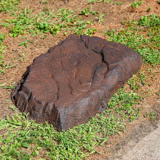 Sunnydaze 3.5” H Flat Faux Landscape Rock Cover - Lightweight Polyresin Fake Rock Well Pump Cover for Outside – Realistic Natural Texture – Brown - Set of 2