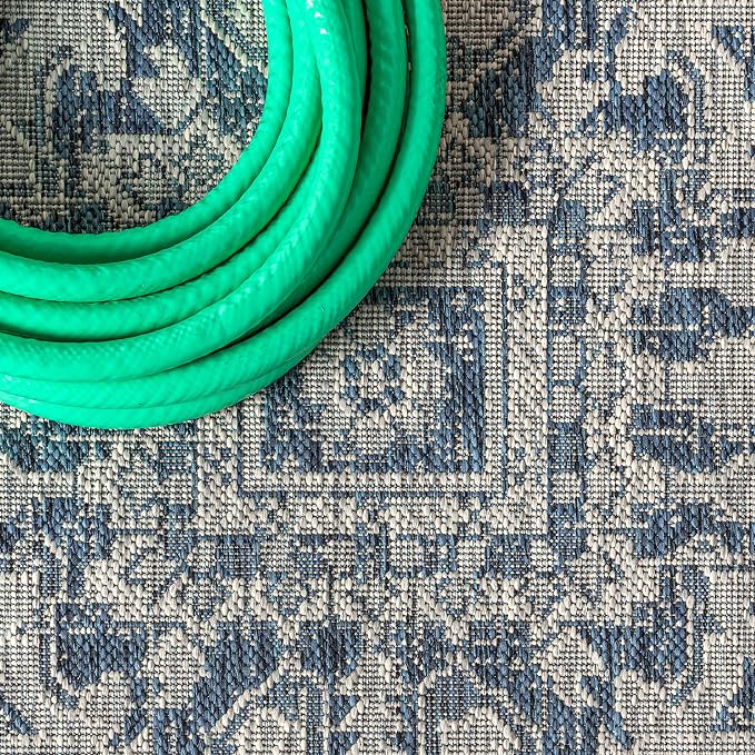 JONATHAN Y Boho Medallion Indoor Outdoor Round Area Rug 6 Ft Navy/Gray, Estrella Textured Weave for Backyard, Patio, Porch, Easy-Cleaning, High Traffic, Pet-Friendly, Non-Shedding (SMB105B-6R)