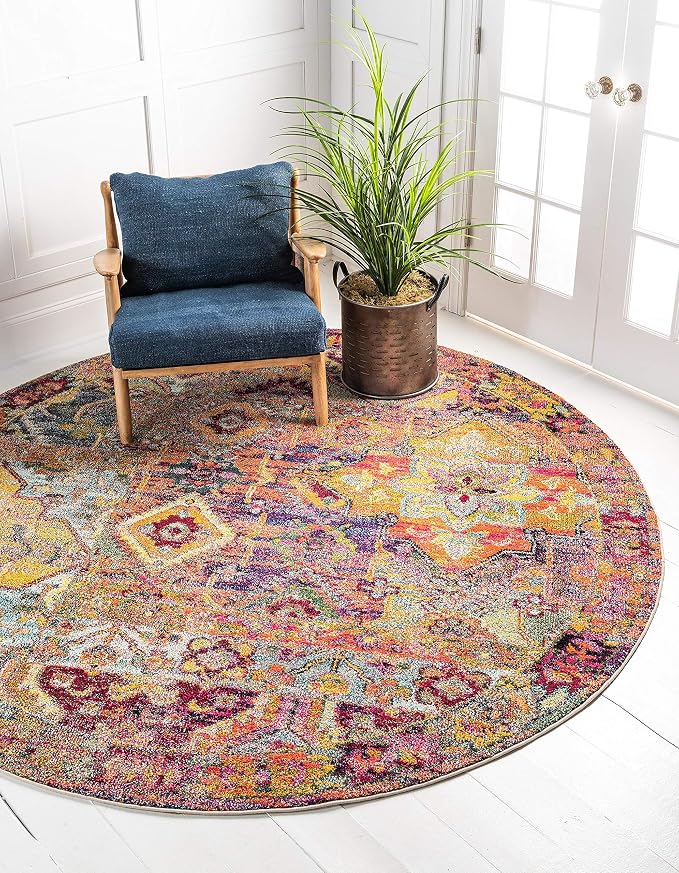 Unique Loom Monterey Collection Area Rug - Aztec (6' 1" Round Multi/Blue)