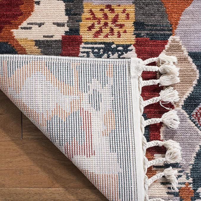 SAFAVIEH Farmhouse Collection Runner Rug - 2'1" x 8', Orange & Navy, Boho Moroccan Tribal Tassel Design, Non-Shedding & Easy Care, Ideal for High Traffic Areas in Living Room, Bedroom (FMH853P)