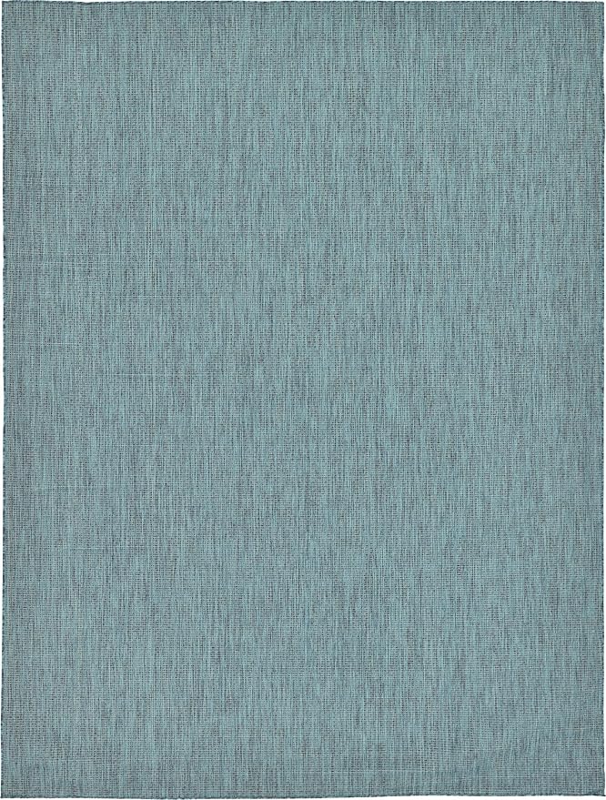 Unique Loom Collection Casual Transitional Solid Heathered Indoor/Outdoor Flatweave Area Rug (9' x 12' Rectangle, Teal/Navy Blue)
