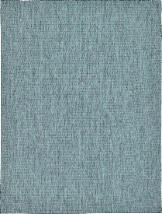 Unique Loom Collection Casual Transitional Solid Heathered Indoor/Outdoor Flatweave Area Rug (9' x 12' Rectangle, Teal/Navy Blue)